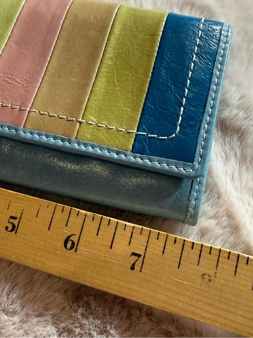 Fossil Vintage Blue Leather Multicolor Striped Flap Clutch Wallet